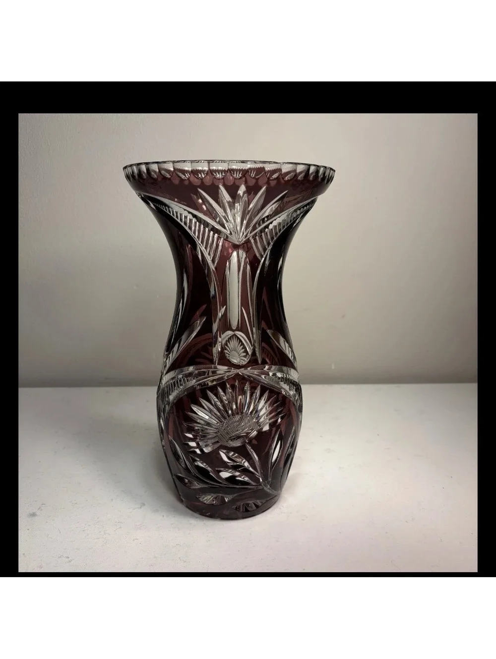 Rare French Amethyst Diamond Cut to Clear Flower Vase Early 1900's